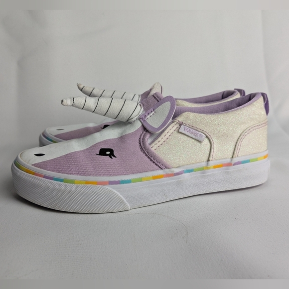 VANS Unicorn Shoes For Little Girl Size 1 Purple And White - Picture 3 of 8